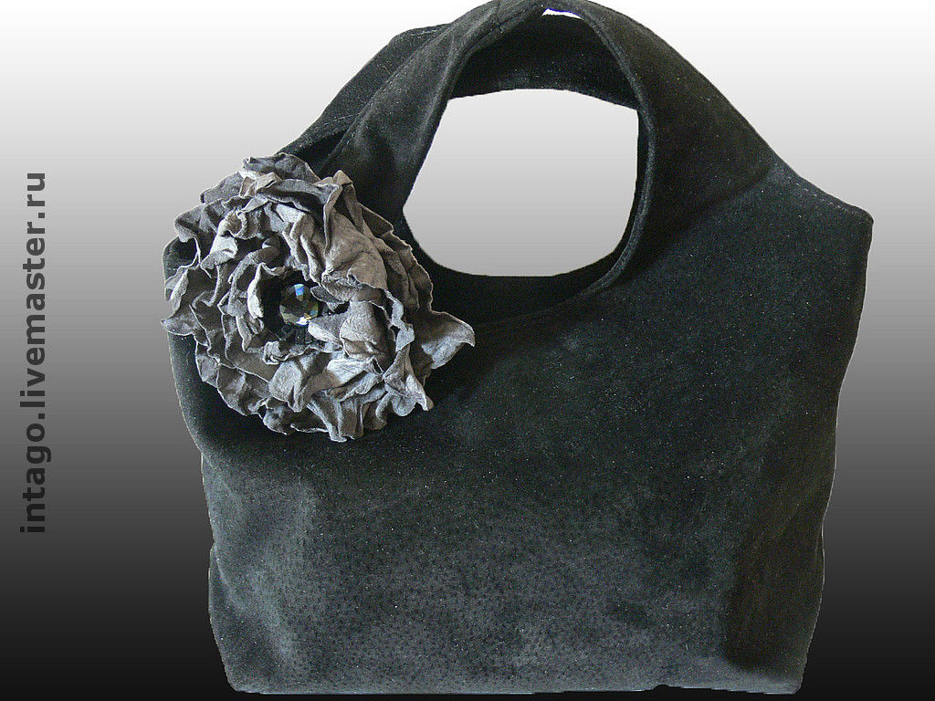 Bag and brooch (2 in 1). ' Black with grey poppy', Classic Bag, Novosibirsk,  Фото №1