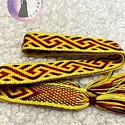 Русский стиль handmade. Livemaster - original item The Meander belt is yellow-burgundy-red with a green border. Handmade.
