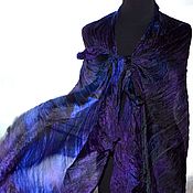 Аксессуары handmade. Livemaster - original item Scarf silk black blue purple long women`s scarf stole. Handmade.