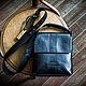 Чёрная кожаная сумка с клапаном на длинном ремне BOSTON Blackcat, Классическая сумка, Рыбинск,  Фото №1