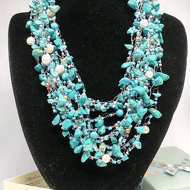 Украшения ручной работы. Ярмарка Мастеров - ручная работа Воздушное колье из бирюзы и жемчуга "Морское". Handmade.