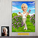 Cartoon based on a photo on canvas, a gift to mom, grandmother for a birthday, anniversary, Caricature, Moscow,  Фото №1