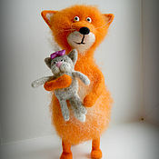 Куклы и игрушки handmade. Livemaster - original item Fox cub with a cat felted Fox cat cats foxes. Handmade.