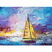 Картины и панно handmade. Livemaster - original item Oil painting seascape with sailboat. Handmade.