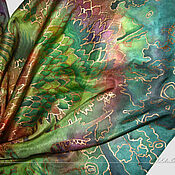 Шарф из натурального шелка "Душистая корица" с ручной росписью батик