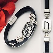 Украшения handmade. Livemaster - original item Bracelet with Uruz rune, silver, leather, runic bracelet winding. Handmade.