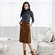 Skirt brown cotton corduroy Chocolate with a slit and pockets, Skirts, Novosibirsk,  Фото №1