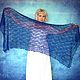 Hand knit embroidered shawl, Dark blue scarf, Bridal cape, Wool wrap, Wraps, Tashkent,  Фото №1