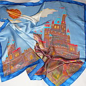 Аксессуары handmade. Livemaster - original item Shawls: Batik Castle. Light blue, Blue, Brown, Red. Handmade.