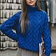 Blue sweater for women with a large knit neck with hearts. Sweaters. Kardigan sviter - женский вязаный свитер кардиган оверсайз. My Livemaster. Фото №4