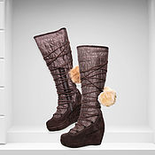 Винтаж handmade. Livemaster - original item 36 size! Winter boots made of velour and textile, with fur.pompons. Handmade.