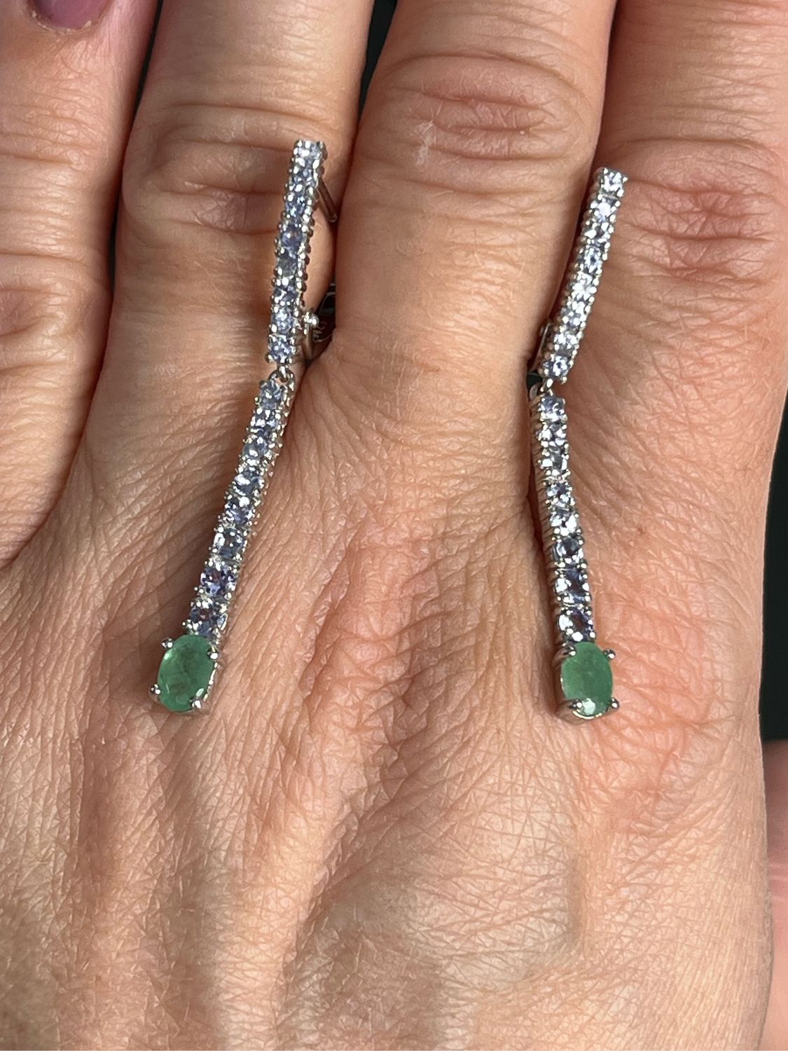 Серьги серебро 925 танзанит и изумруд, Серьги классические, Новосибирск,  Фото №1