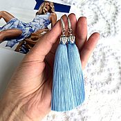 Украшения handmade. Livemaster - original item Earrings brush Heavenly silk blue heavenly light blue silk cubic Zirconia. Handmade.