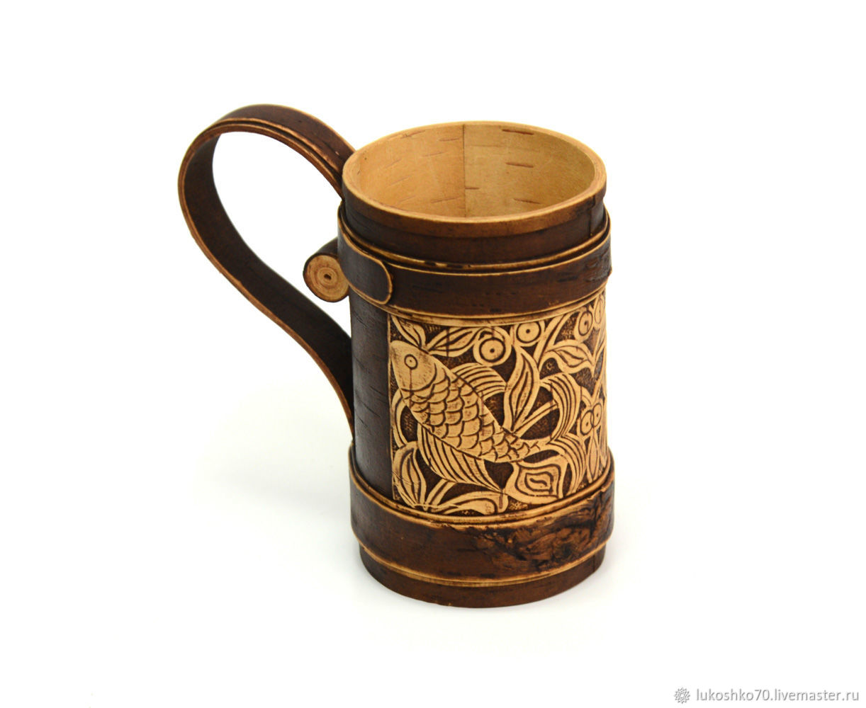 A mug of birch bark beer ' Fish'. Beer mug. Art.26020, Mugs and cups, Tomsk,  Фото №1