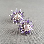 Украшения handmade. Livemaster - original item Stud Earrings with Amethyst Pearls, Purple Star Stud Earrings. Handmade.