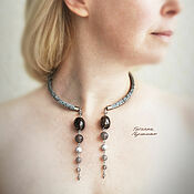 Украшения handmade. Livemaster - original item An open necklace made of rauchtopaz, pearls and agate Botswana gray. Handmade.
