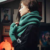 Аксессуары handmade. Livemaster - original item Two-turn snood, mint color, long scarf, hood, set. Handmade.