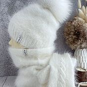 Зимний пушистый комплект шапка варежки из пуха норки (ангора)