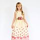 Beige elegant dress for girls in taffeta with pink hearts, Childrens Dress, Moscow,  Фото №1