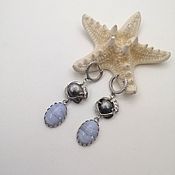 Украшения handmade. Livemaster - original item Classic earrings: with blue agate and pearls 