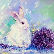 Картины и панно handmade. Livemaster - original item Oil painting on canvas with stretcher 45/35 Lavender rabbit Lavender. Handmade.