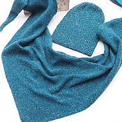 Аксессуары handmade. Livemaster - original item scarves: Knitted scarf made of tweed blue-green scarf tweed wool. Handmade.