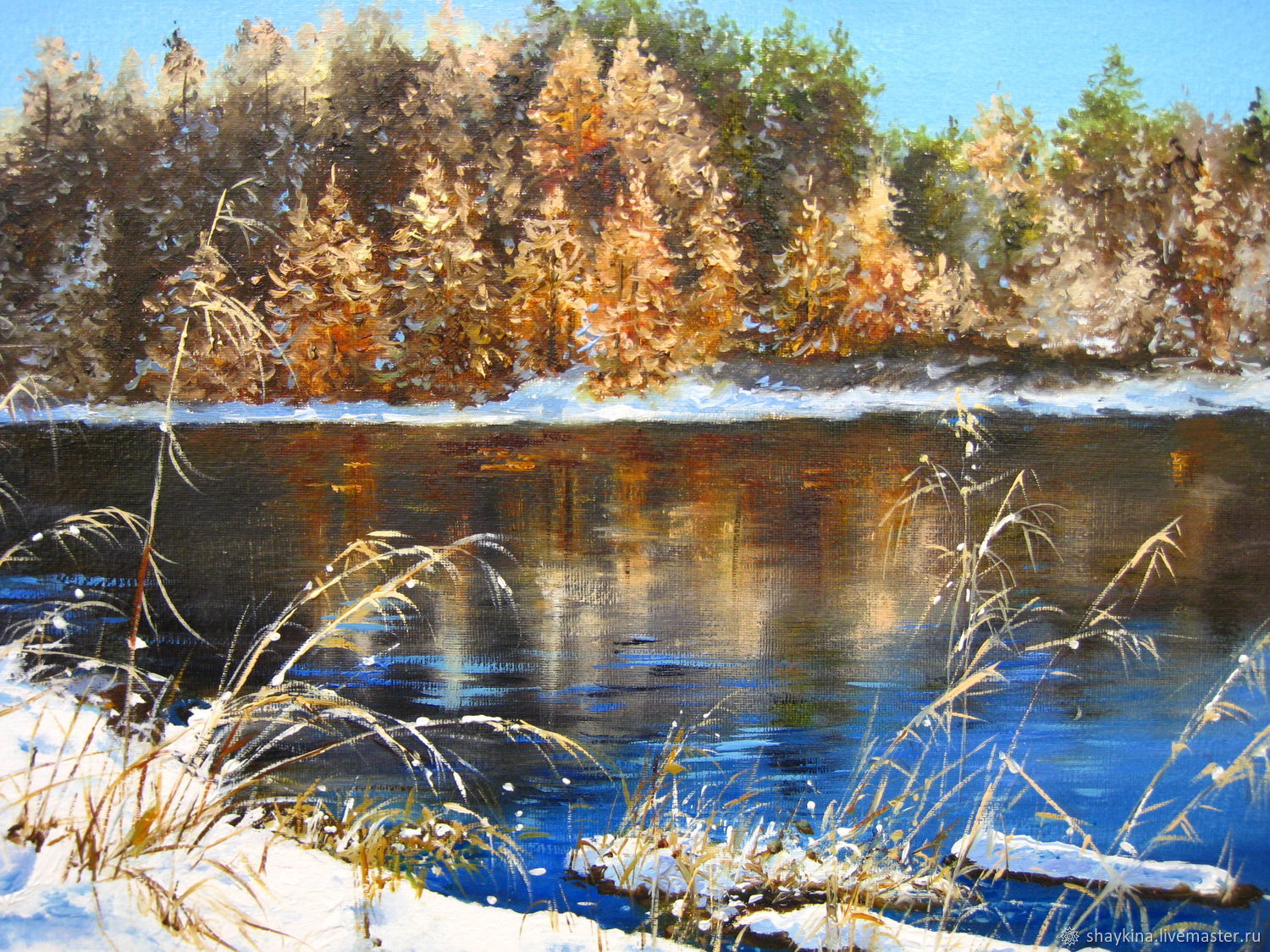Река зимой живопись