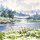 Картина акварелью " Туман над рекой. " летний пейзаж, Картины, Москва,  Фото №1