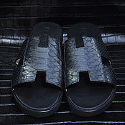 Обувь ручной работы handmade. Livemaster - original item Slippers (flip-flops) men`s genuine Python leather, in black.. Handmade.