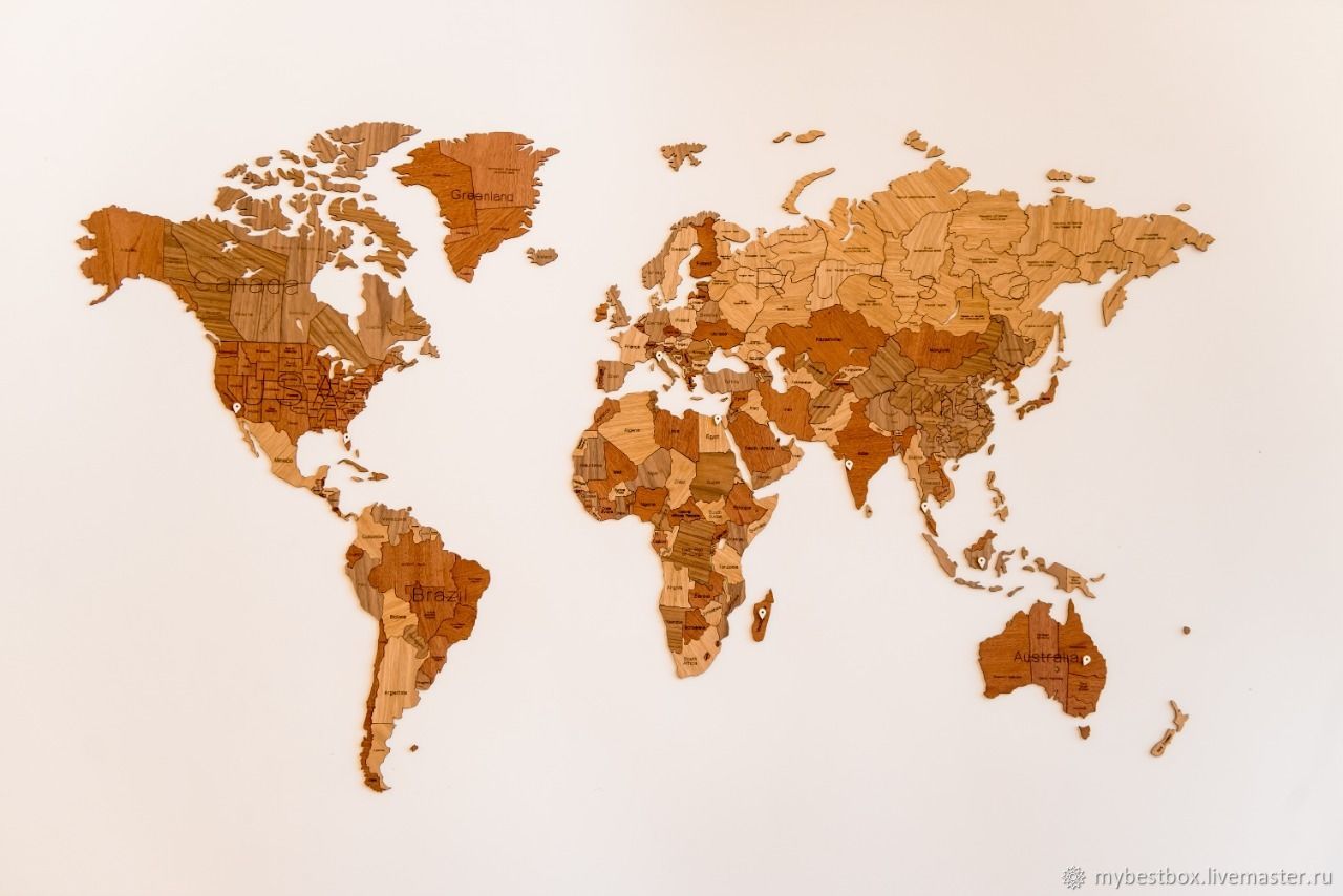 Деревянная карта мира World Map True Puzzle Exclusive edition 150 х 90, Создание дизайна, Москва,  Фото №1