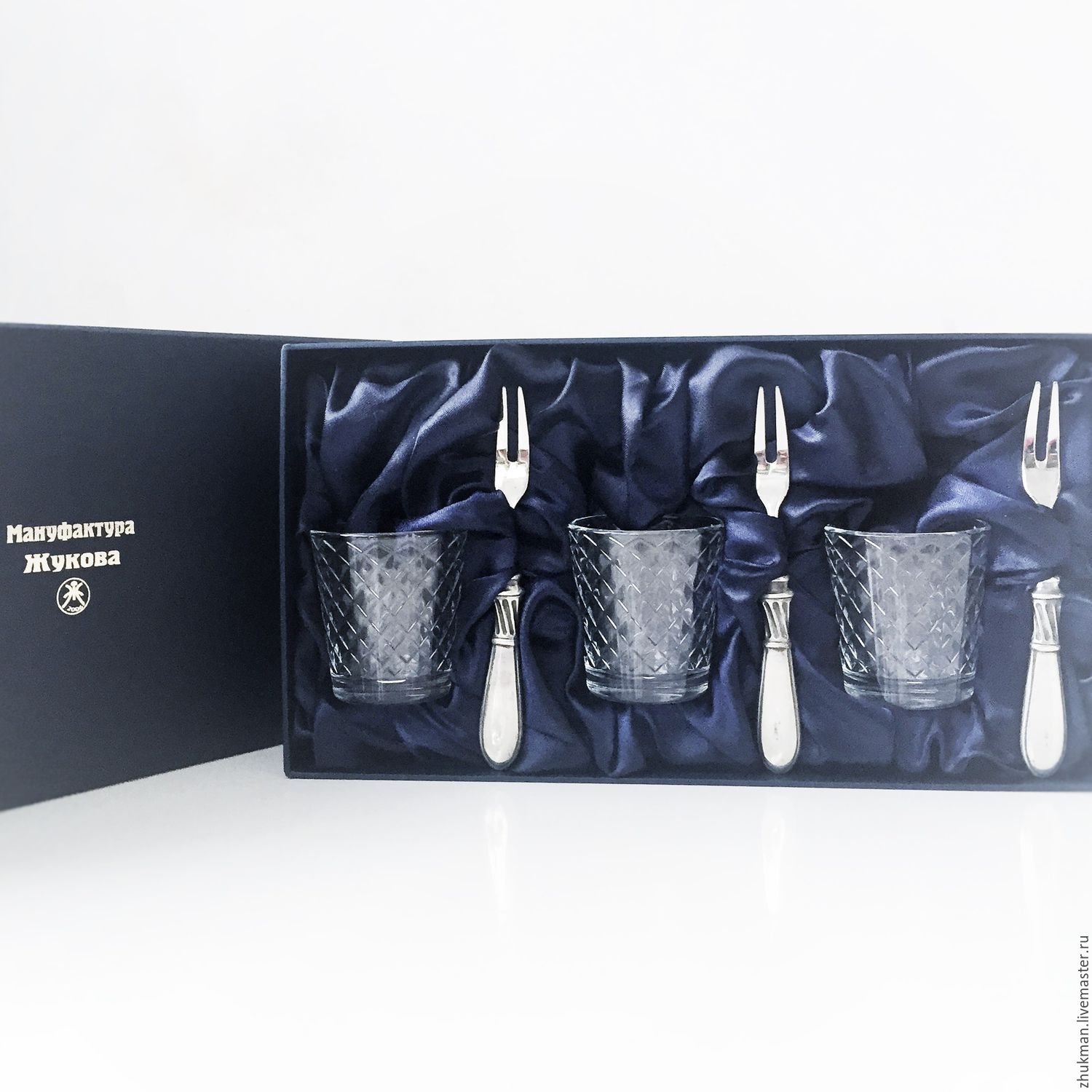 The set of stacks with three forks in box (3х50мл + 3), Shot Glasses, Zhukovsky,  Фото №1
