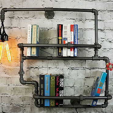 Для дома и интерьера ручной работы. Ярмарка Мастеров - ручная работа «Pipe-Book» - Полка-светильник в стиле лофт, под книги. Handmade.