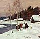 Winter Russian village landscape classical oil painting 30h50 cm, Pictures, St. Petersburg,  Фото №1