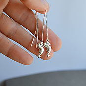 Украшения handmade. Livemaster - original item Long silver seahorse earrings. Handmade.