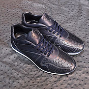 Обувь ручной работы handmade. Livemaster - original item Sneakers made of python leather and genuine leather, in dark blue color.. Handmade.