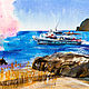  Морской пейзаж с кораблем и цветущим олеандром, Картины, Мытищи,  Фото №1