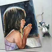 Картины и панно handmade. Livemaster - original item Prayer, watercolor painting, girl painting in the nursery, childhood.. Handmade.