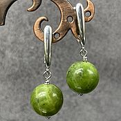 Украшения ручной работы. Ярмарка Мастеров - ручная работа Green earrings made of natural stones natural green jade. Handmade.