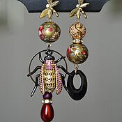 Украшения handmade. Livemaster - original item Asymmetric earrings with Tensha beads. Earrings Beetle. Handmade.