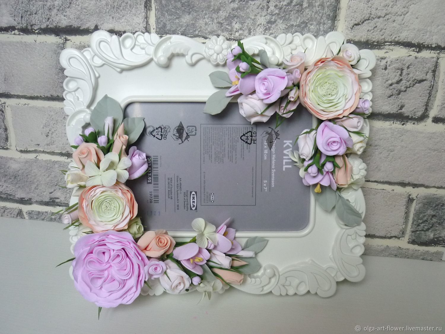 Photo frame with polymer clay flowers 2 заказать на Ярмарке Мастеров