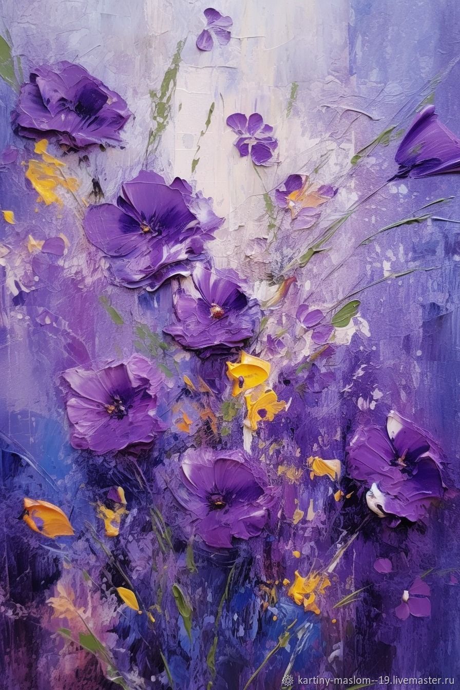 Картина маслом на холсте с цветами Картина в интерьер на стену в ...