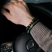 men's leather bracelet with natural tiger eye stone