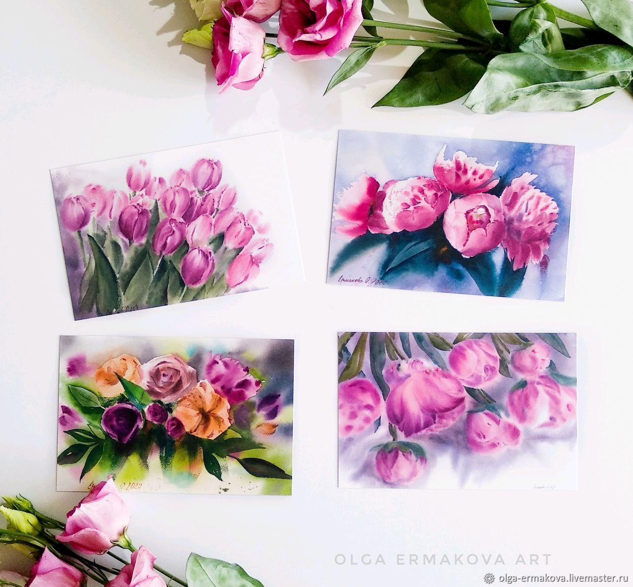 Postcards with flowers in a set for women colleagues bouquet, Cards, Moscow,  Фото №1
