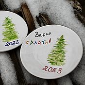 Посуда handmade. Livemaster - original item 20 cm Plate with a Christmas tree for the New Year Any inscription to order. Handmade.