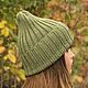 Зеленая вязаная шапка-тыковка. Шапки. Hat&Scarf (вязаные аксессуары). Ярмарка Мастеров.  Фото №4