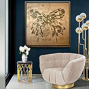 Картины и панно handmade. Livemaster - original item Interior painting in gold. Golden butterfly painting. Copper Butterfly.. Handmade.