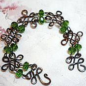 Украшения handmade. Livemaster - original item Copper openwork bracelet with green beads.. Handmade.