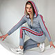 Sports suit with a hood for women, gray suit with slits, Tracksuits, Novosibirsk,  Фото №1