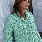 Одежда ручной работы. Ярмарка Мастеров - ручная работа Cardigan jacket with buttons cropped turquoise in stock. Handmade.