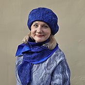 Аксессуары handmade. Livemaster - original item Sets of headgear: Beret and scarf made of wool Blue mist. Handmade.